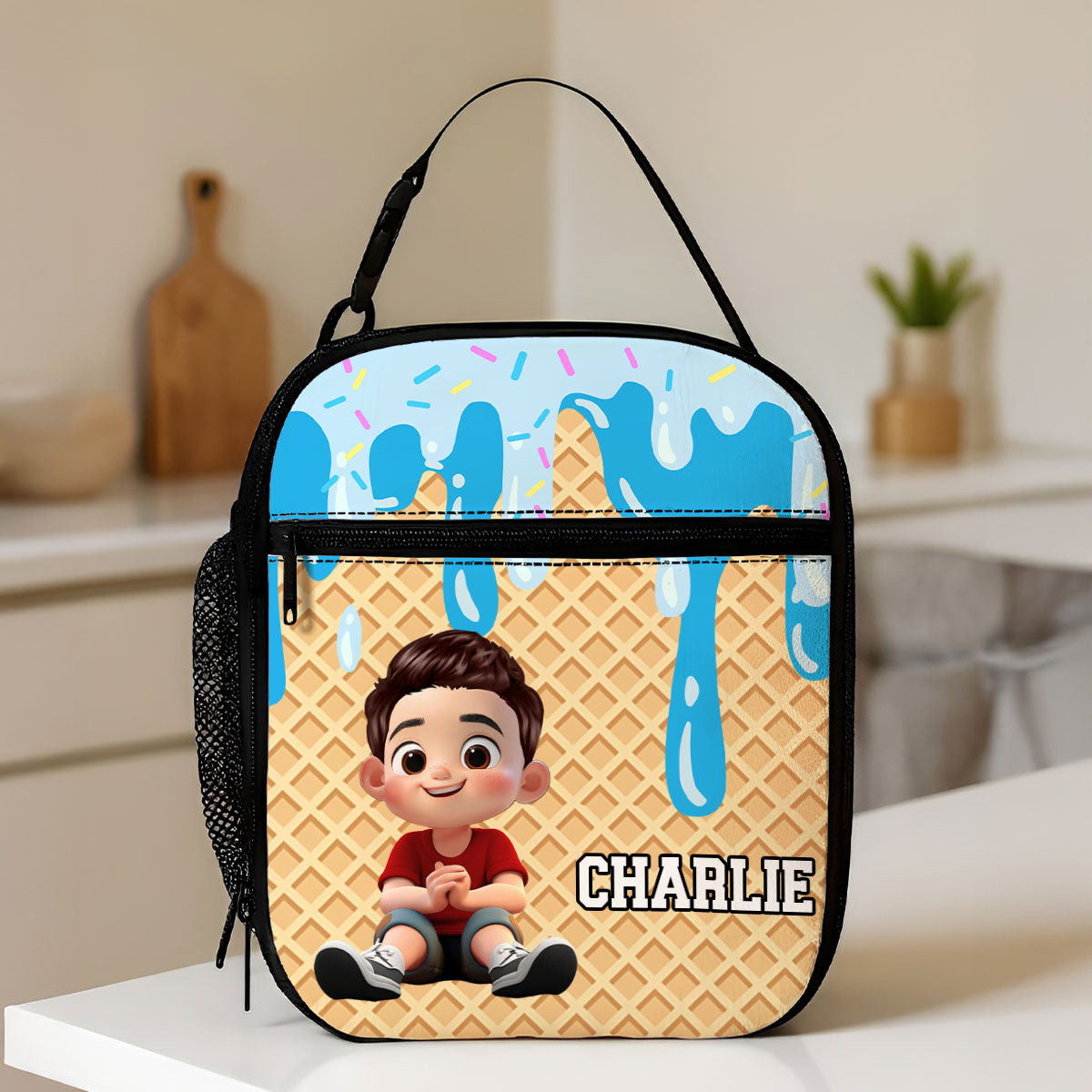 Ice Cream Drip Personalized Insulated Kid Lunch Bag, Back to School Lunch Bag for Kids