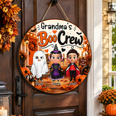 Grandma's Boo Crew - Personalized Door Sign - Halloween Decor for Grandma