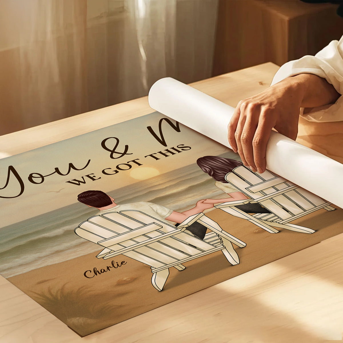 Vintage Retro Couple Beach Landscape Personalized Poster, Gift For Him, For Her