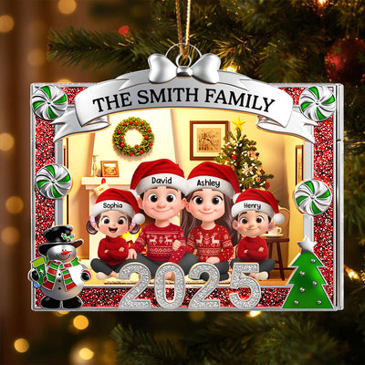Family Sitting In Christmas Toybox - Personalized Acrylic Ornament - Christmas Gift for Family