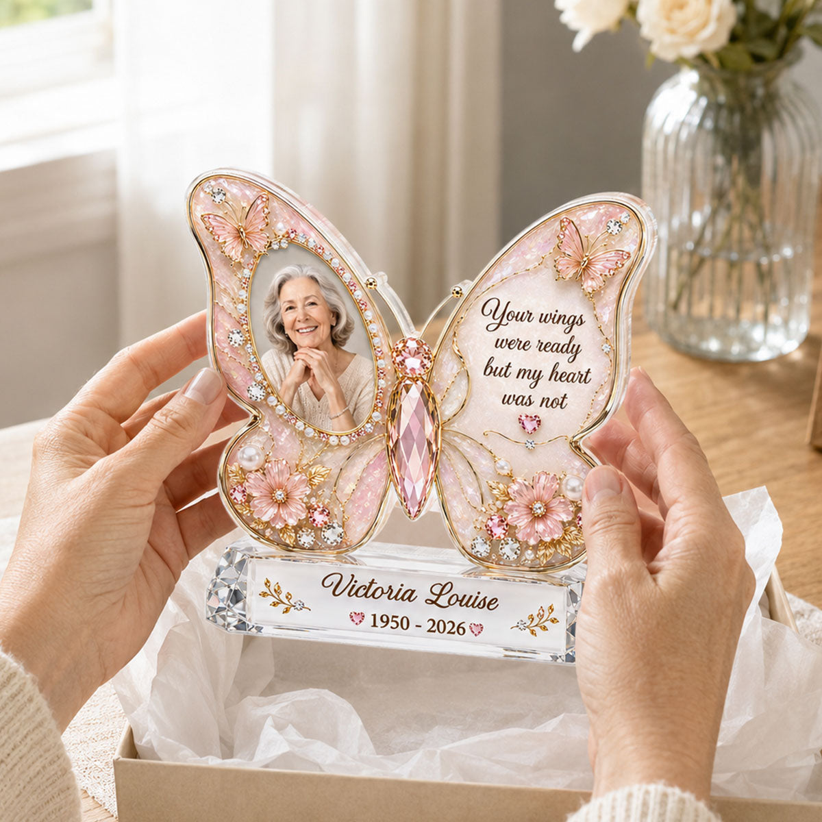 Memorial Butterfly Custom Photo - Personalized Acrylic Block Plaque - Heartfelt Sympathy Gift for Loved Ones