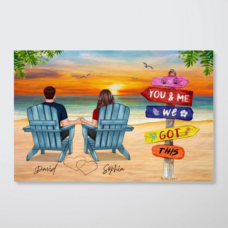 Beach Landscape Back View Couple Sitting Personalized Horizontal Poster
