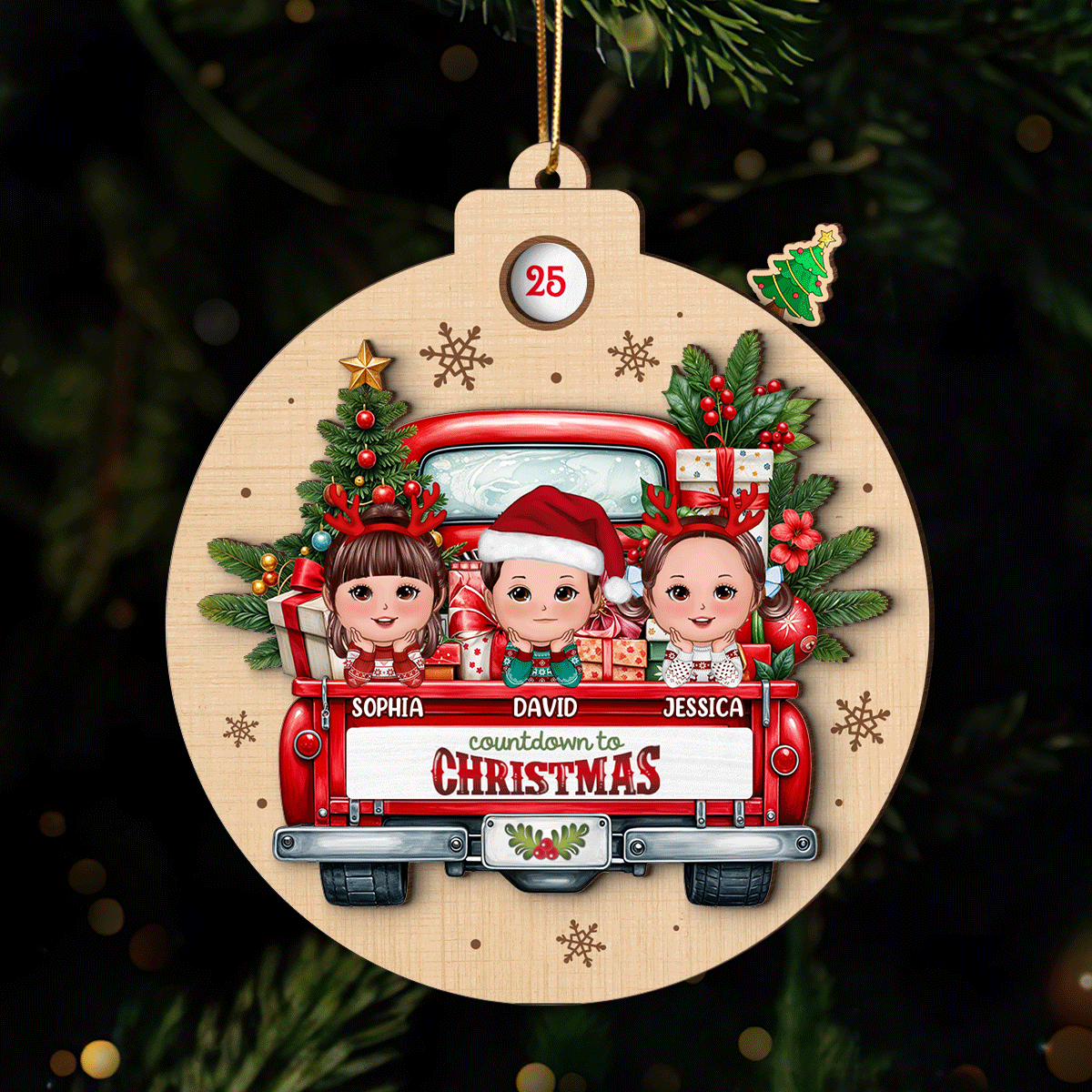 Christmas Cute Doll Kids On Truck Personalized Countdown Ornament, Christmas Gift For Daughter Son Granddaughter Grandson Grandkid
