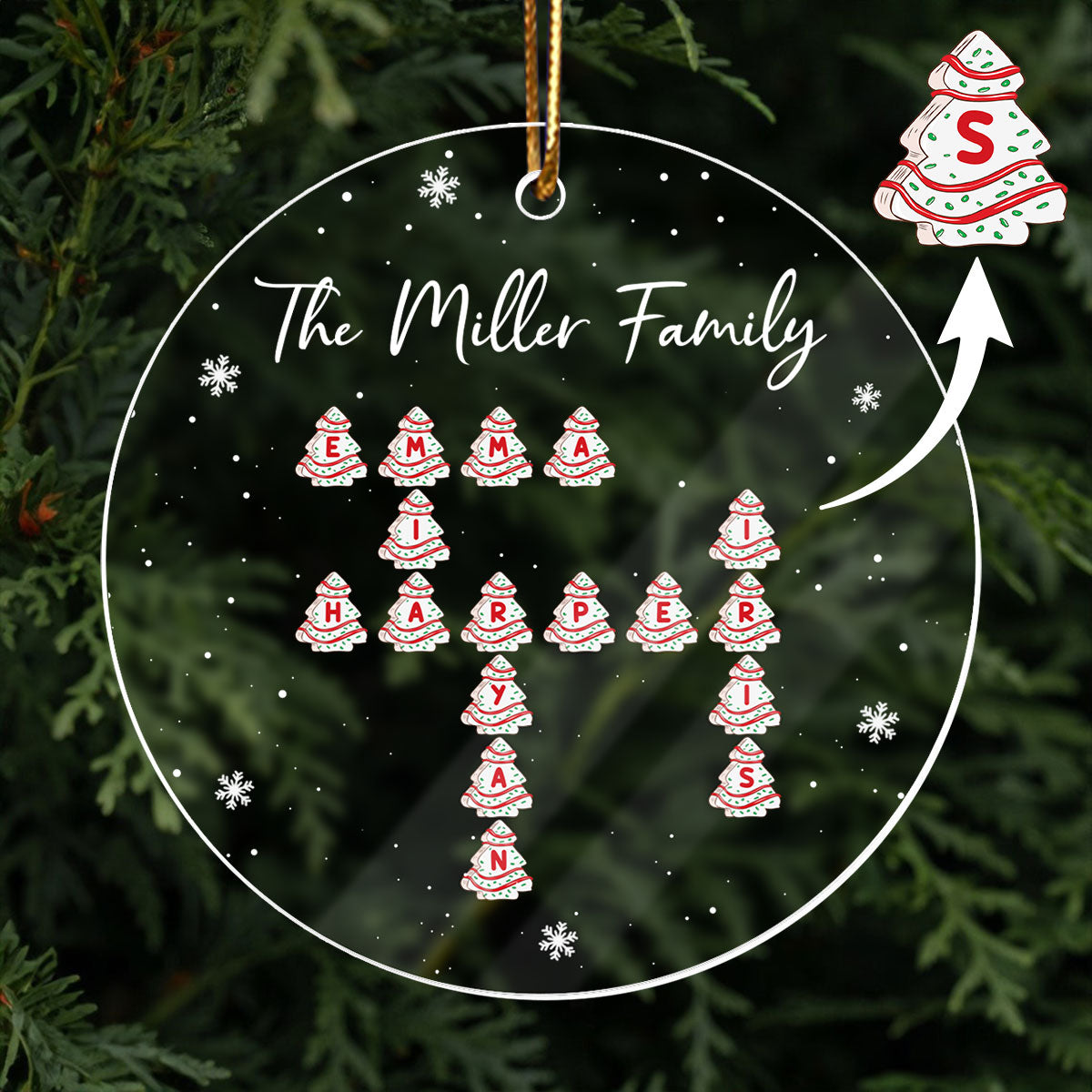 Family Christmas Tree Cake Crossword Puzzle Art Personalized Acrylic Ornament