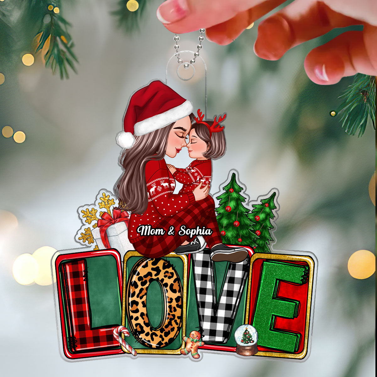 Grandma Mom Holding Kid Sitting On LOVE Personalized Acrylic Ornament
