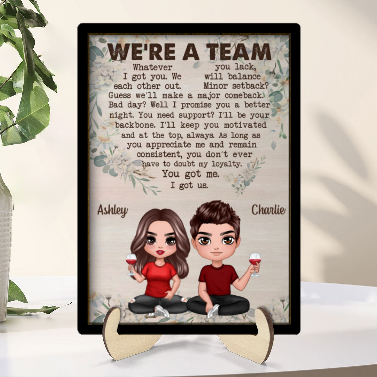 We‘re A Team Valentine’s Day Gift For Him Gift For Her Personalized 2-layer Wooden Plaque