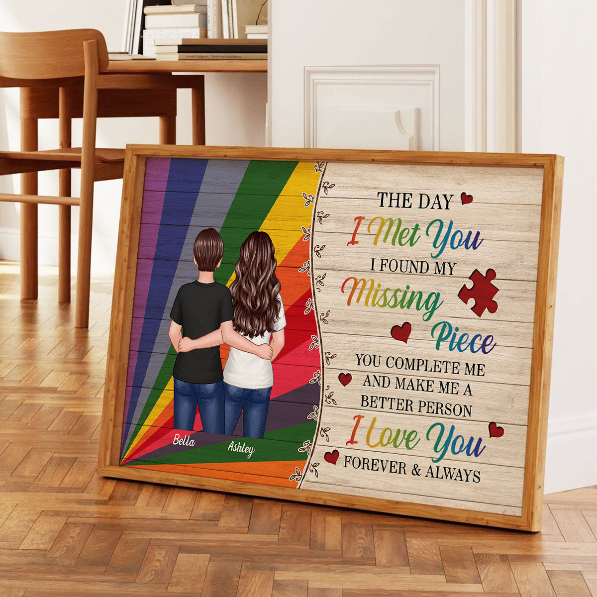 The Day I Met You LGBTQ Couple Hugging Standing Personalized Poster, Pride Month Gift