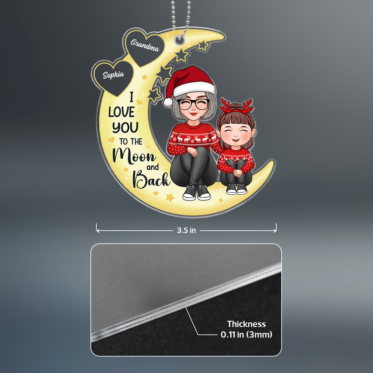 Yellow Moon Cute Grandma Grandkid Sitting Hugging Knees To Chest Love You To the Moon And Back Personalized Acrylic Ornament