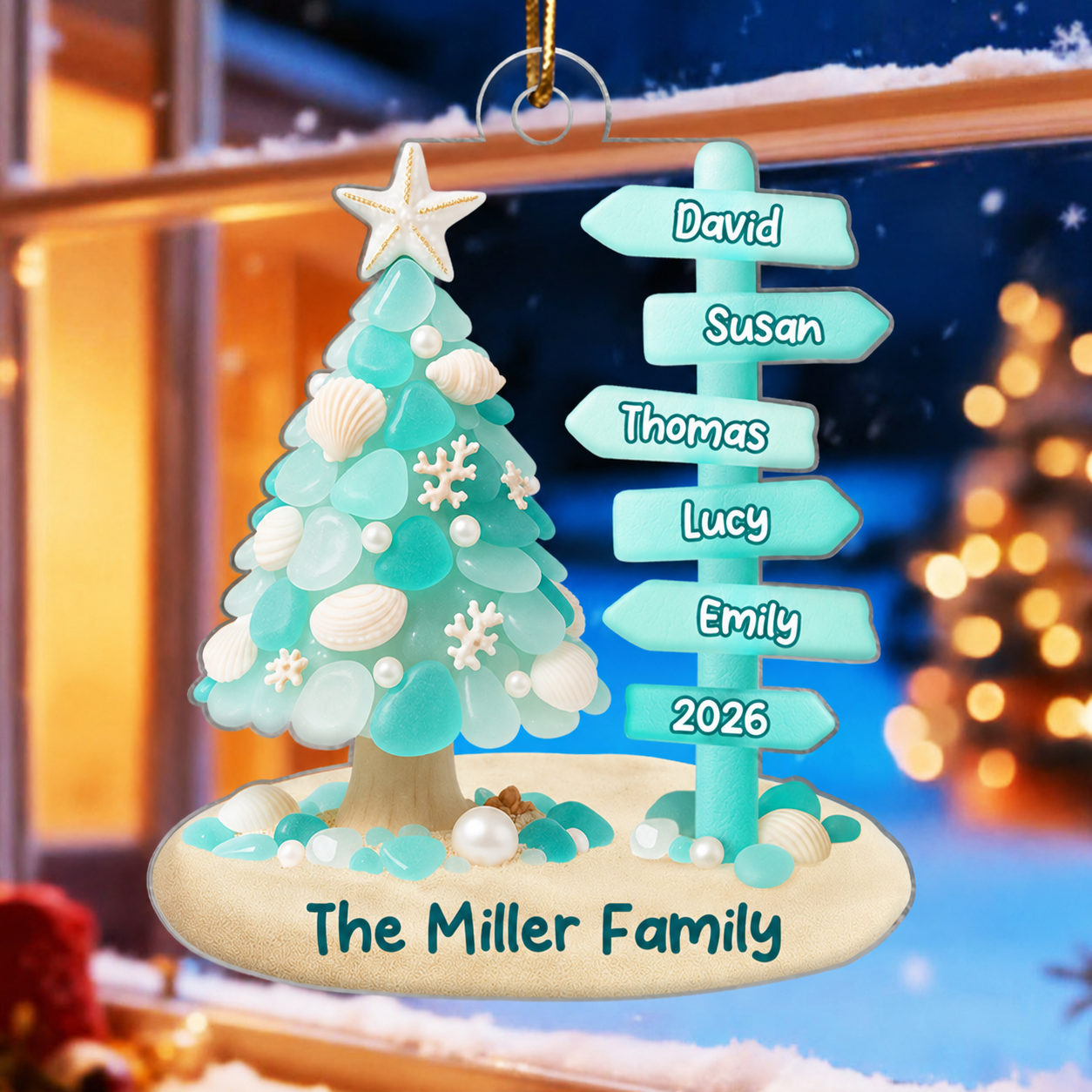Family Direction Sign Post Sea Glass Pattern - Personalized Acrylic ornament - Christmas Gift for Family, for Her, for Him