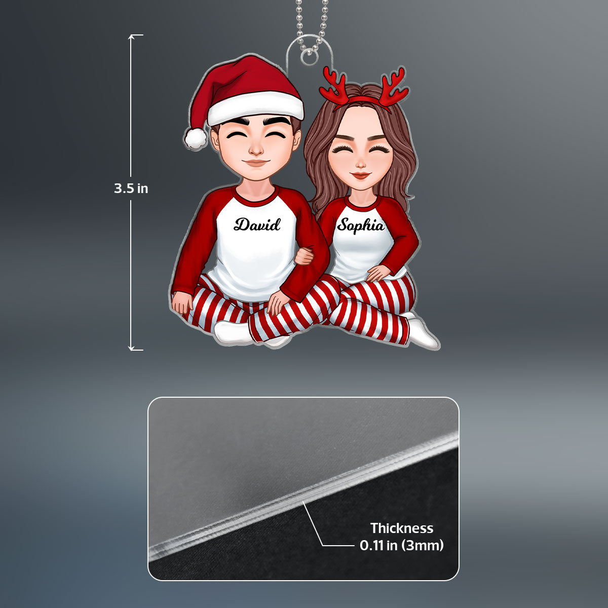 Christmas Cute Couple Sitting Hugging Christmas Gift Personalized Acrylic Ornament