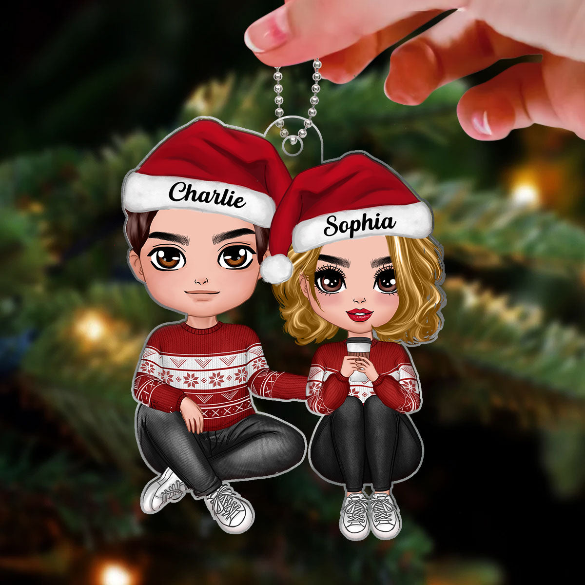 Doll Couple In Love Sitting Christmas Gift For Him For Her Personalized Acrylic Ornament