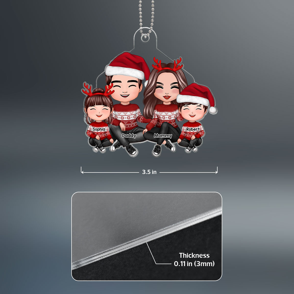 Happy Face Doll Family Sitting Christmas Gifts Personalized Acrylic Ornament