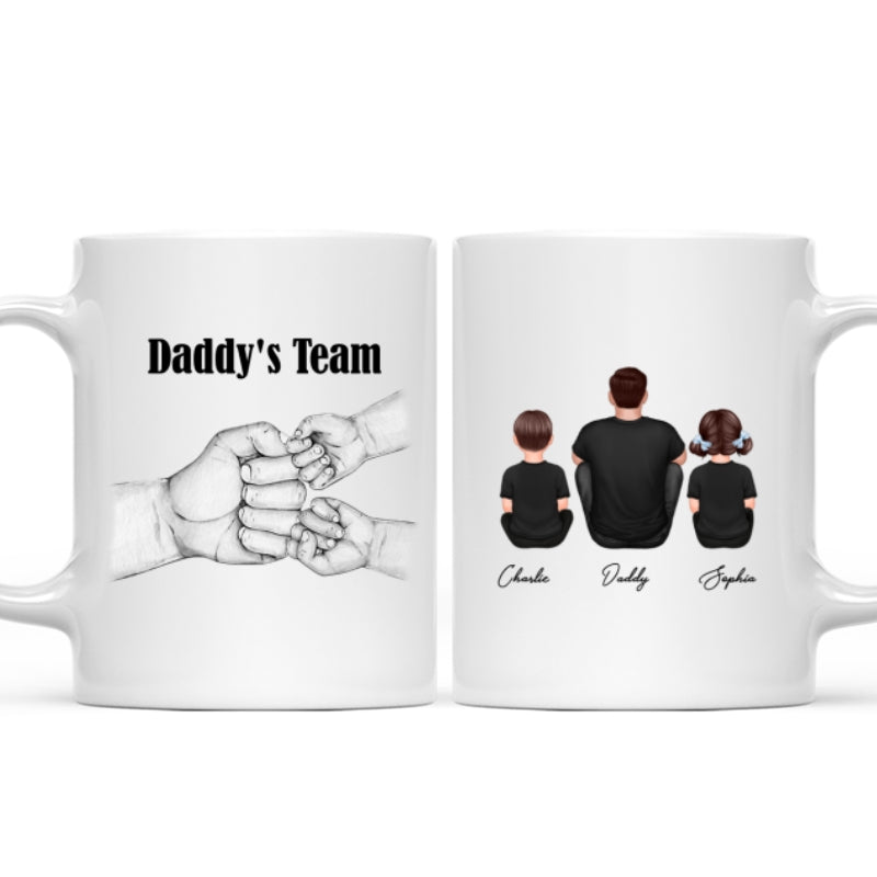 Dad Grandpa Team Fist Bump Sitting Back View Personalized Mug, Unique Father's Day Gift for Dad, Gift for Husband