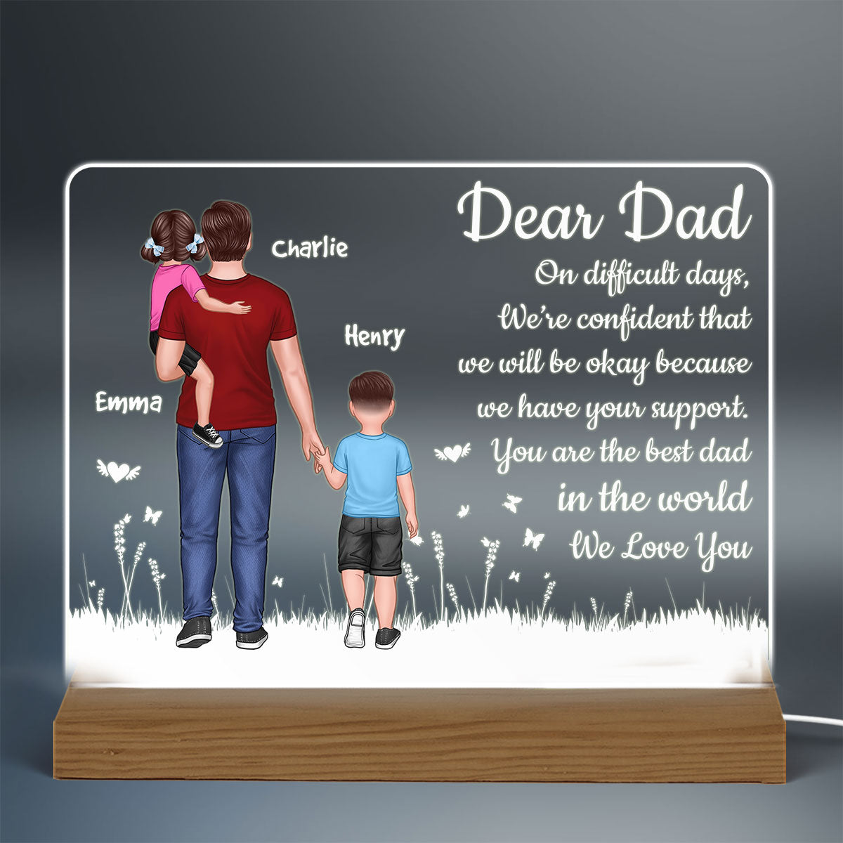 Dear Dad Dad Holding Kids Personalized Warm Custom Shape LED Night Light