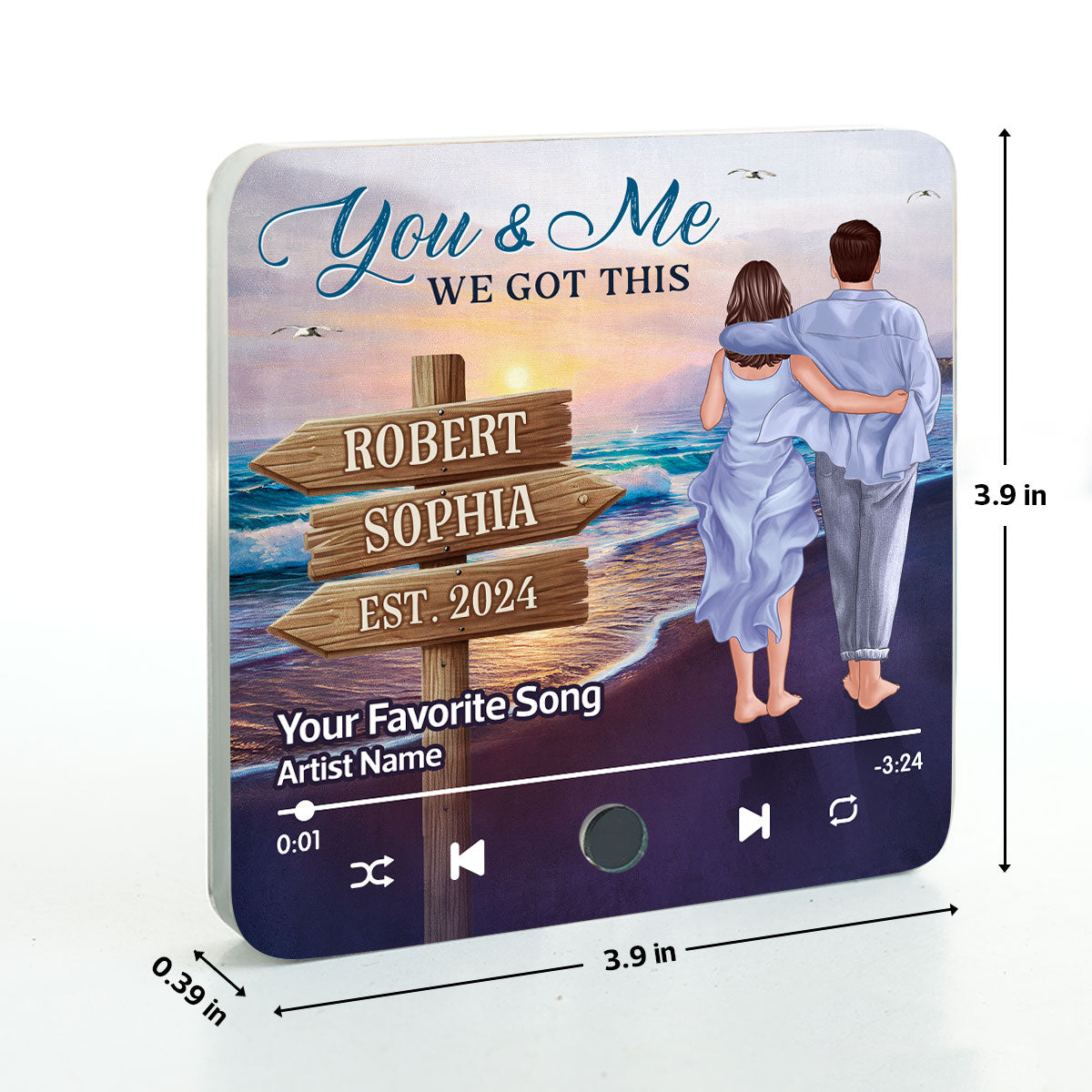 Couple Walking At Beach Favorite Song Personalized Music Fridge Magnet, Heartfelt Gift For Couple, For Him, For Her, Boyfriend, Girlfriend, Husband, Wife