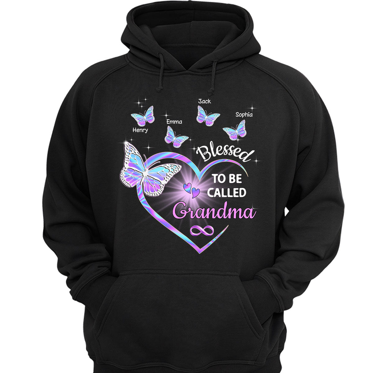 Heart Butterflies Grandma Hologram Personalized Shirt