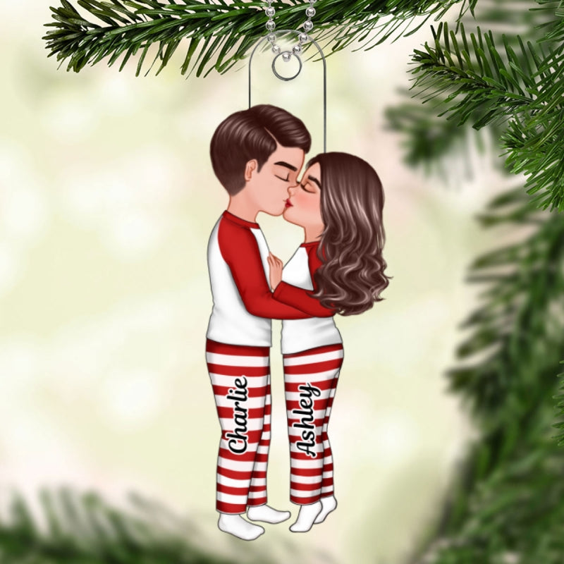 Pajamas Doll Couple Kissing Christmas Gift Personalized Acrylic Ornament