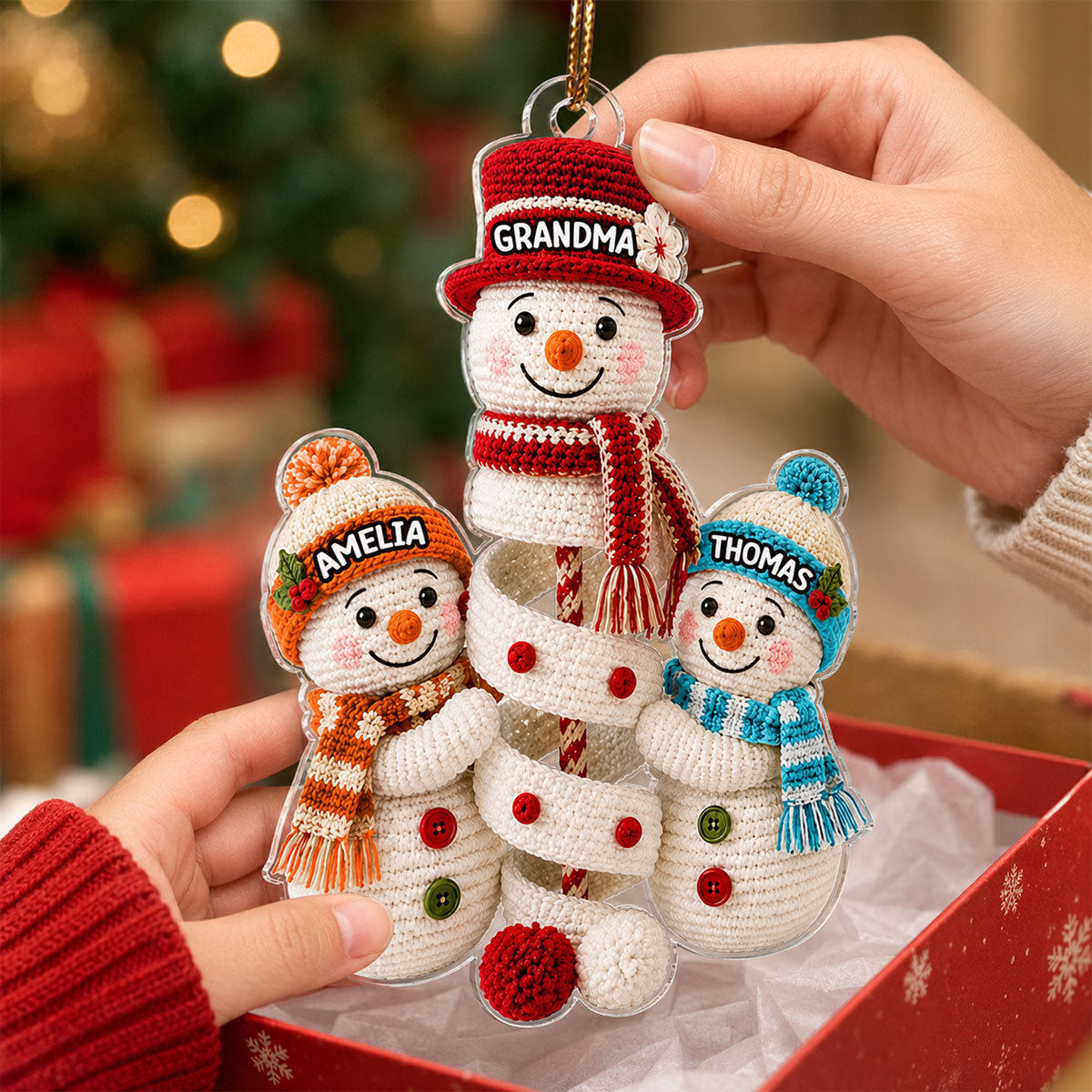 Cute Snowman Grandma & Grandkids - Personalized Acrylic Ornament - Christmas Gift for Grandma, Graddaughter, Grandson