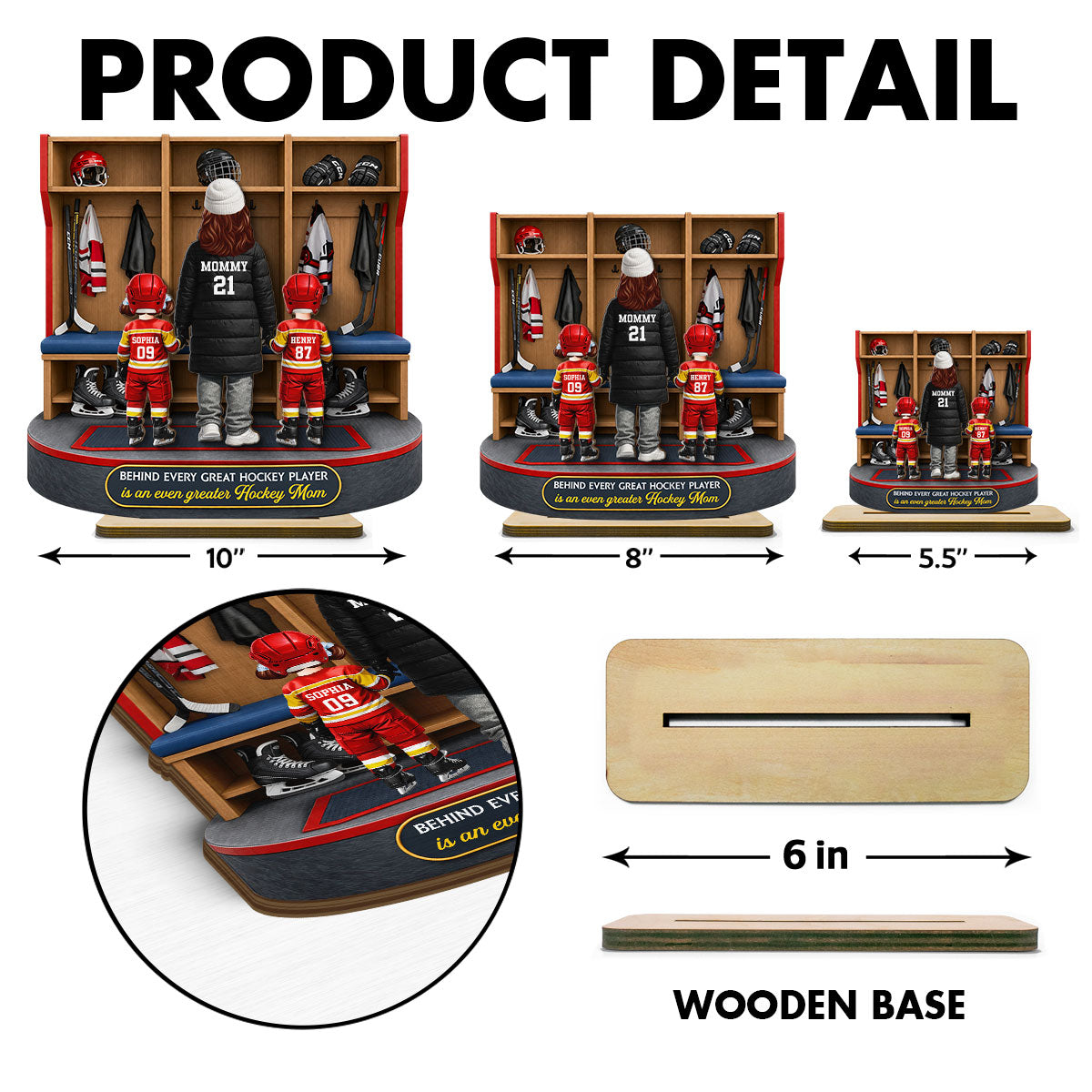 Hockey Mom And Kids Locker Room - Personalized 2-Layered Wooden Plaque - Mother's Day Gift For Hockey Mom, Gift For Wife