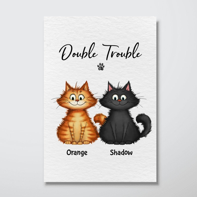 Double Trouble Quirky Cats Home Decor For Cat Lover Personalized Poster