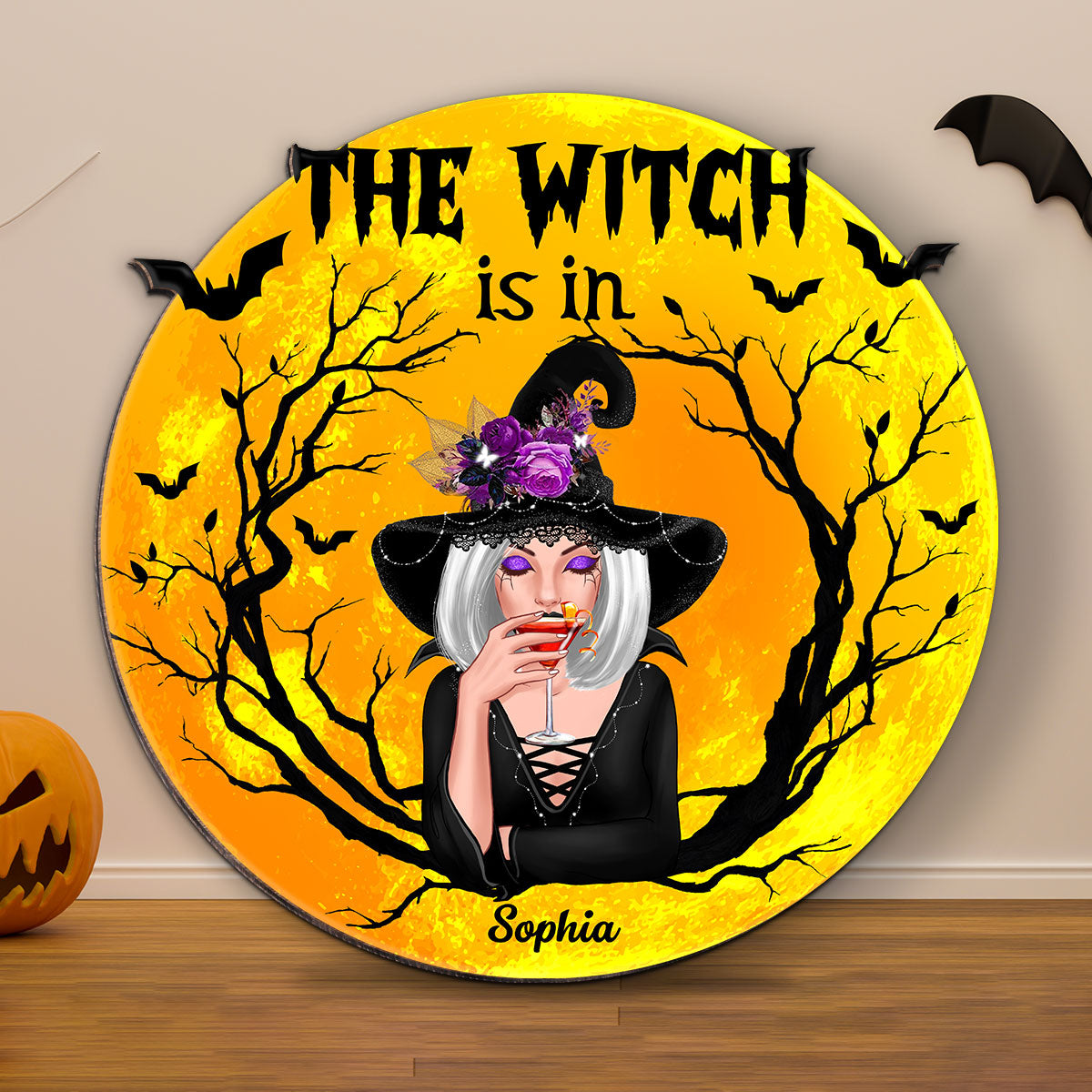 The Witch Is In Personalized Wood Sign, Halloween Decoration