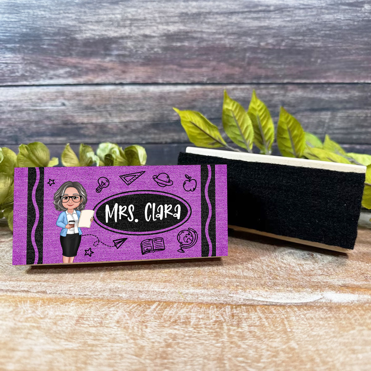 Teacher Crayon Pattern Personalized Chalkboard/Whiteboard Eraser with Marker, Teacher Appreciation Gift, Back To School Gift
