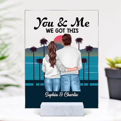 Retro Back View Couple Standing Hugging Personalized Acrylic Plaque