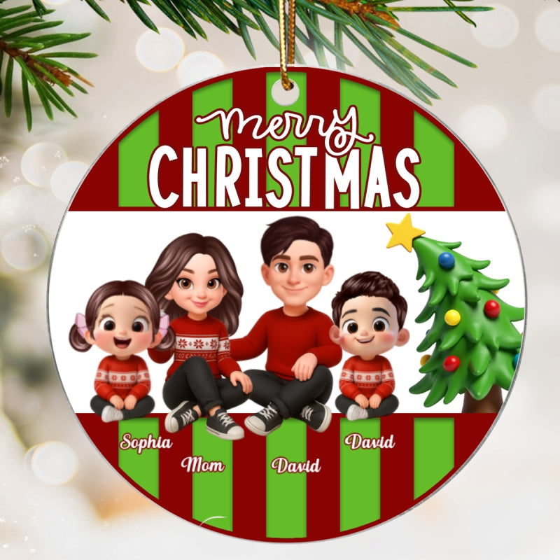 Merry Christmas Family Sitting 2025 Personalized Acrylic Ornament, Christmas Decor for Family