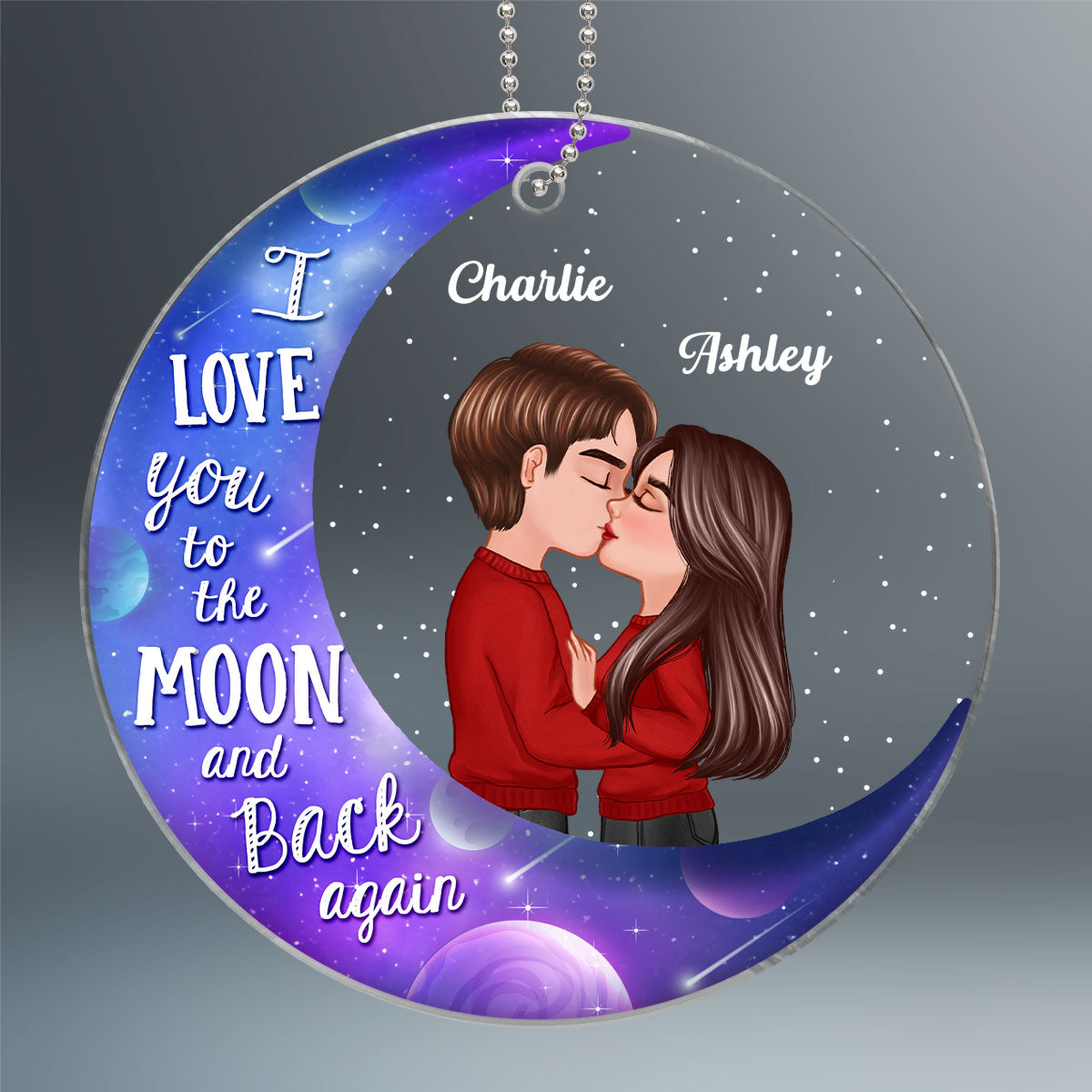 Galaxy Moon Doll Couple Kissing Personalized Acrylic Ornament