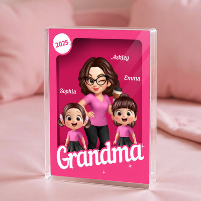 Grandma Grandkids 3D Effect Pink Action Figure Personalized Acrylic Block