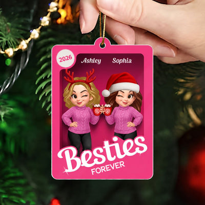 Christmas Besties Forever Pink 3D Effect Action Figure Personalized Acrylic Ornament