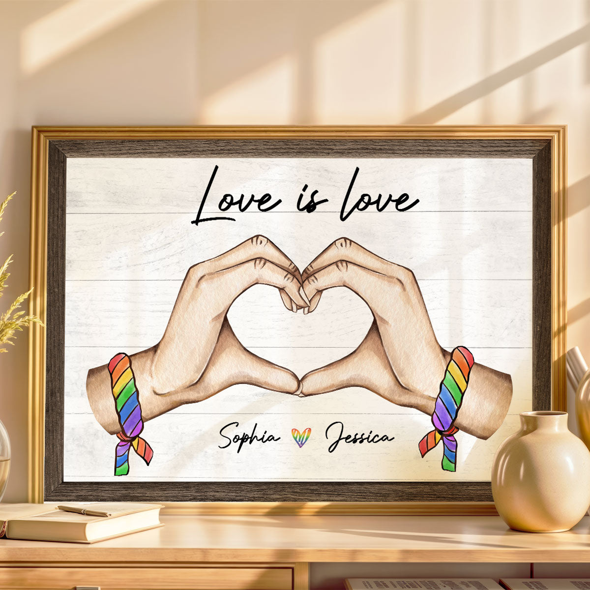 Pride Month LGBT Couple Heart Hands Personalized Poster, Gift For Couple