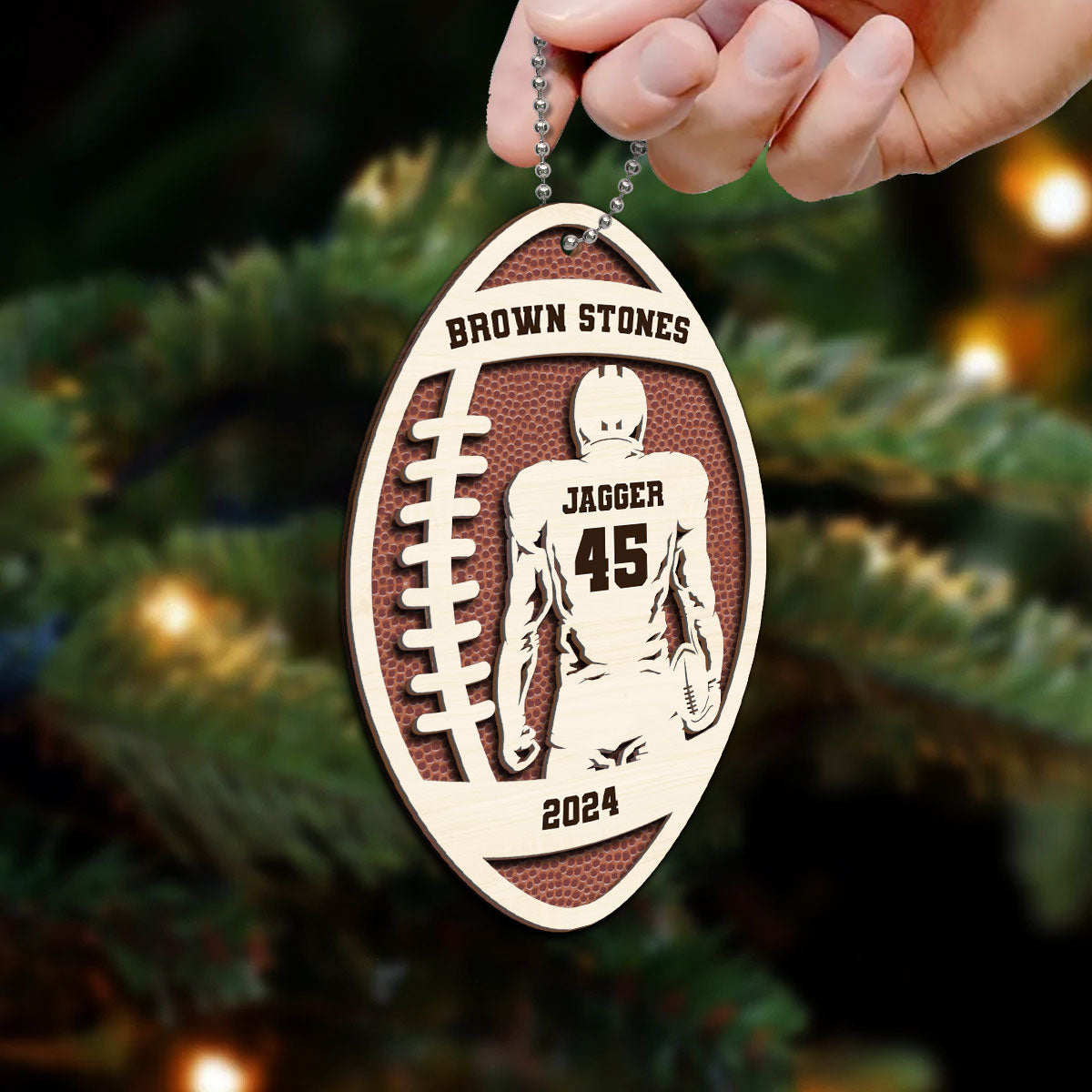 3D Football Player With Name Personalized 2-Layer Wooden Sport Ornament
