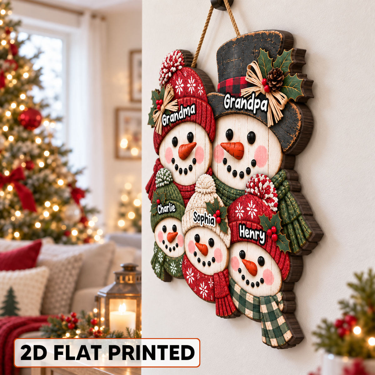 Cute Grandpa Grandma Snowman - Personalized Wood Sign - Christmas Decoration For Porch, Window, Door