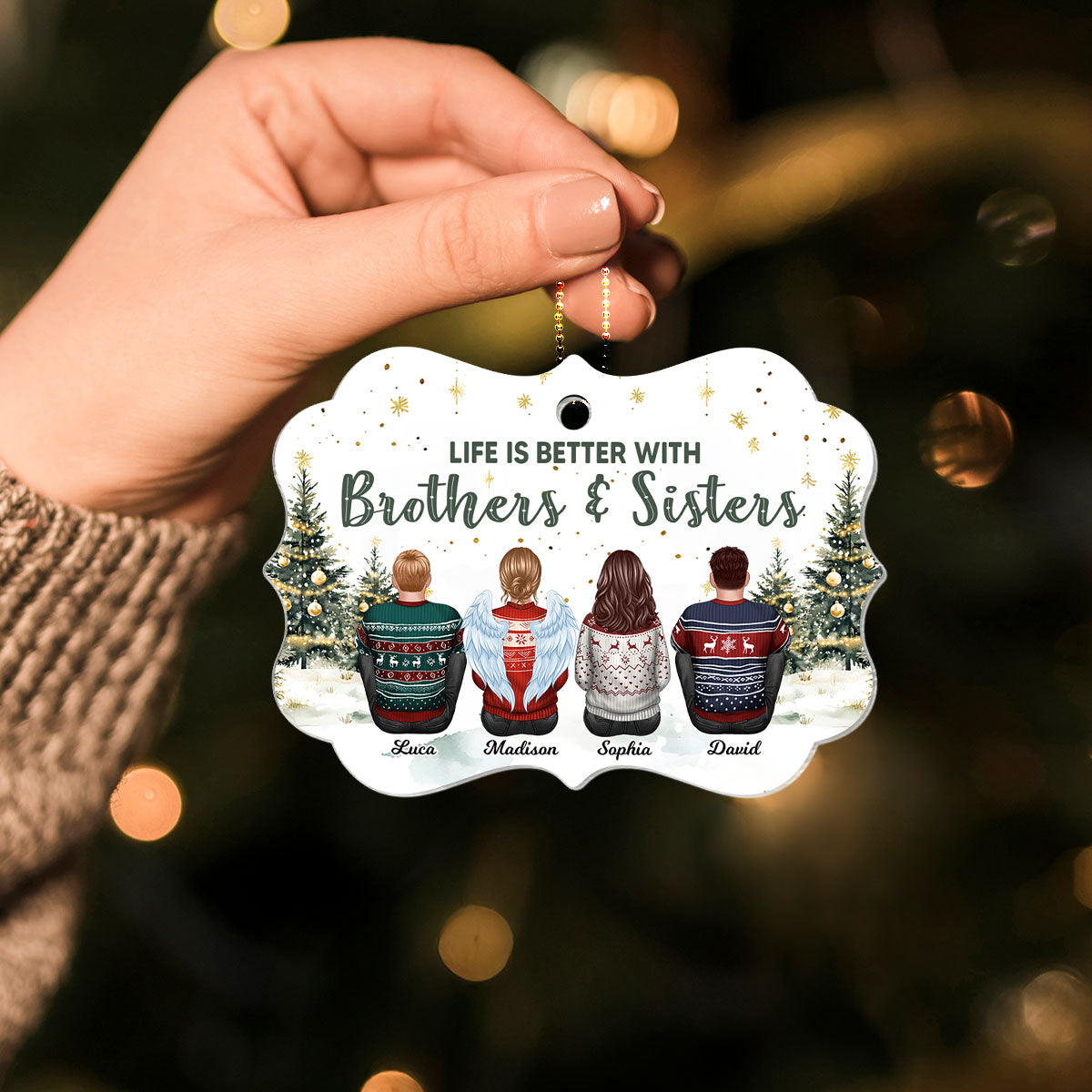 Brother Sisters Christmas Tree Personalized Acrylic Ornament, Christmas Gift for Siblings