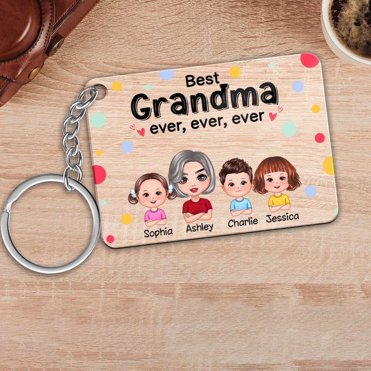 Best Grandma Mom Dad Grandpa Ever Doll Man Woman With Kids Personalized Acrylic Keychain