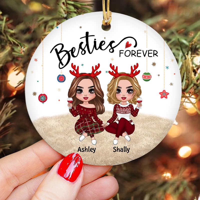 Christmas Sitting Doll Besties Personalized Circle Ornament