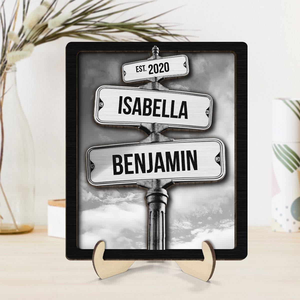Milestone Together Couple Personalized Crossroads Street Sign 2-Layered Wooden Plaque, Best Home Bedroom Desk Decor For Couples,  Gift for Girlfriend, For Boyfriend