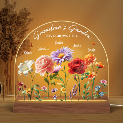 Grandma's Garden 3D Effect Birth Month Flowers Personalized Custom Shape Acrylic Warm LED Night Light
