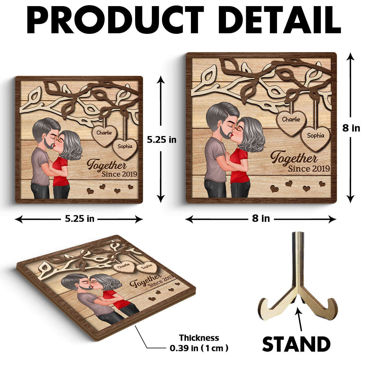 Couple Kissing Under Tree  Gift For Her Gift For Him Personalized 2-Layer Wooden Plaque