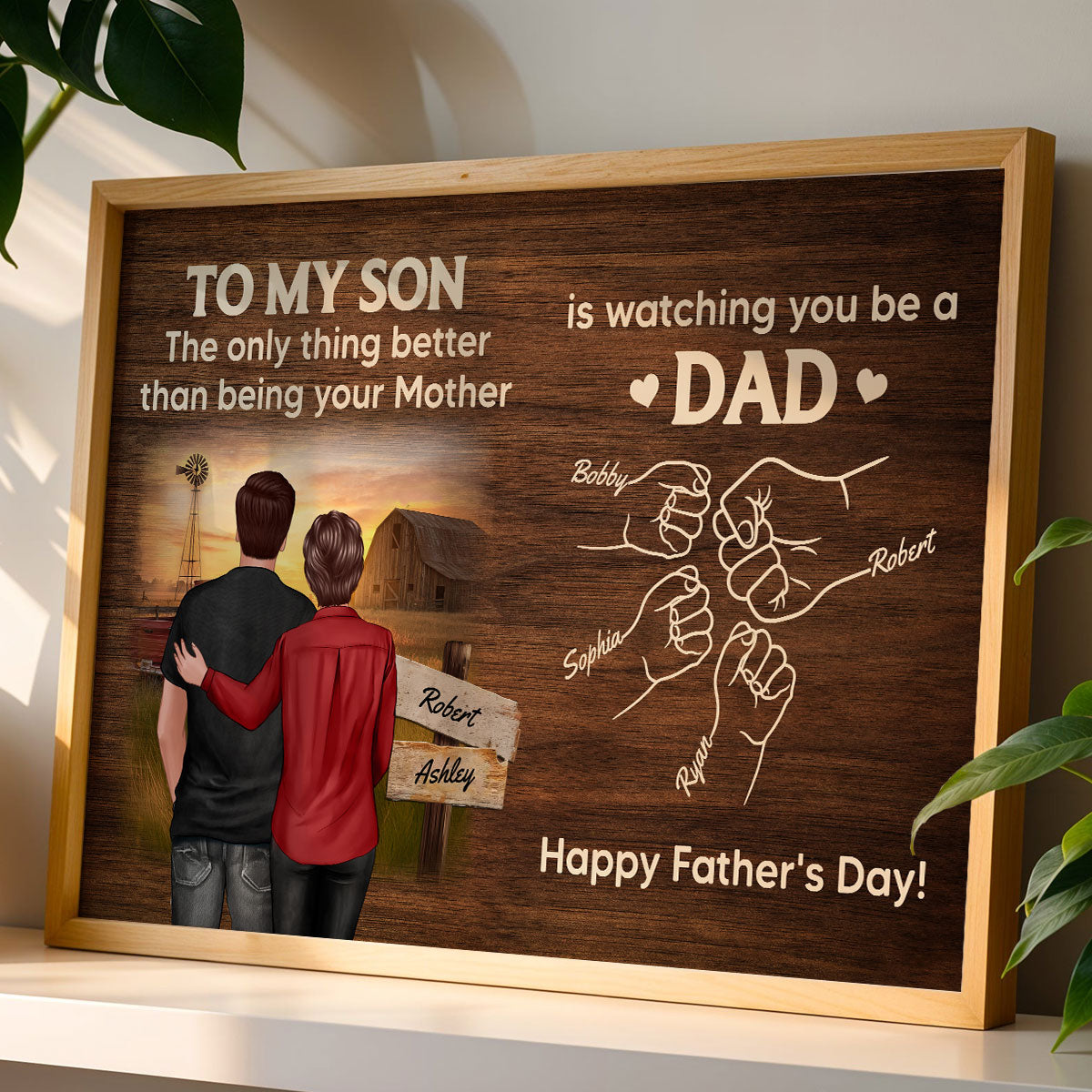 From Mom Dad To Son Watching You Be A Dad Farmhouse Fist Bump Personalized Poster, Gift For Son