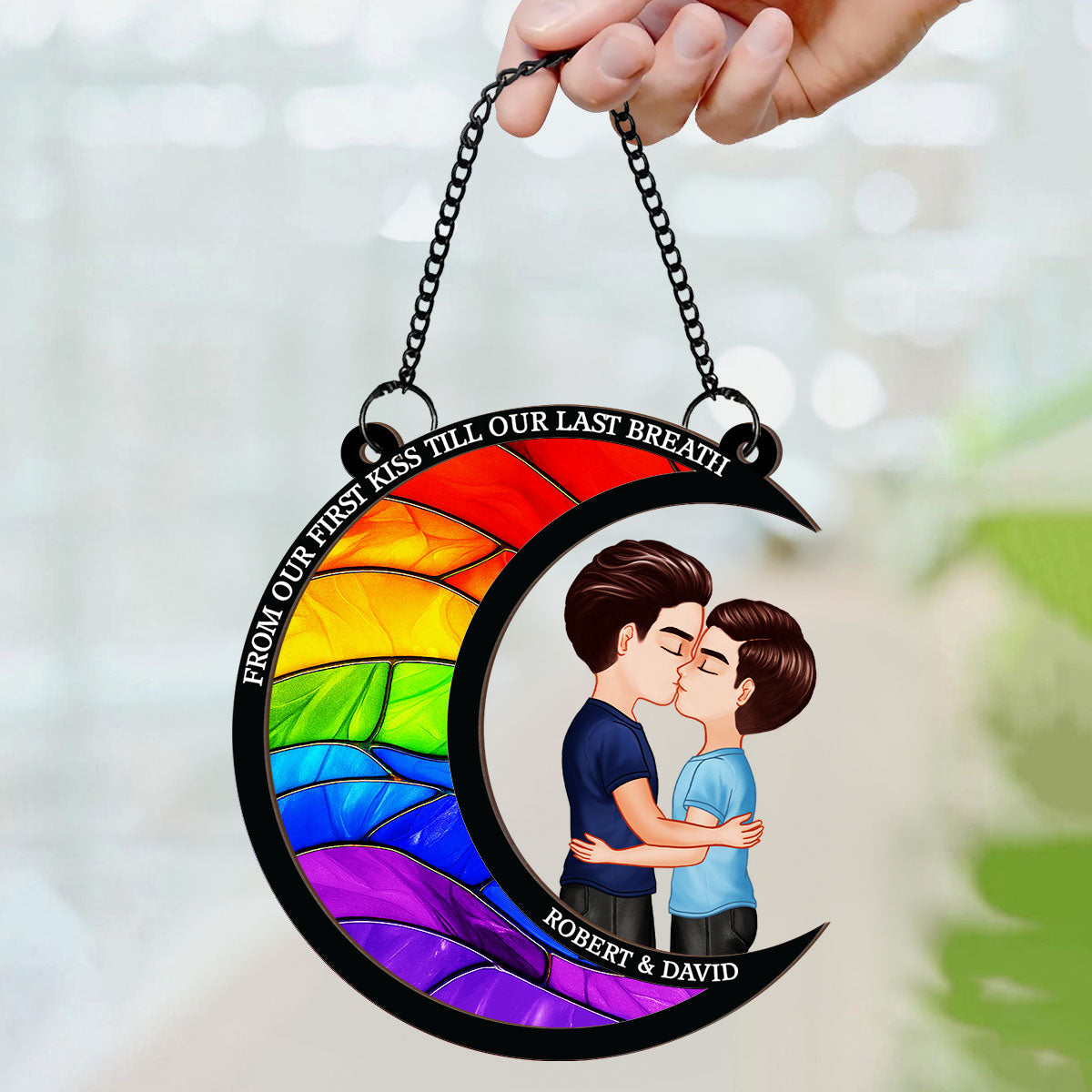 LGBT Couple From Our First Kiss Till Our Last Breath Personalized 2-Layer Suncatcher, Pride Month Gift For Him, For Her
