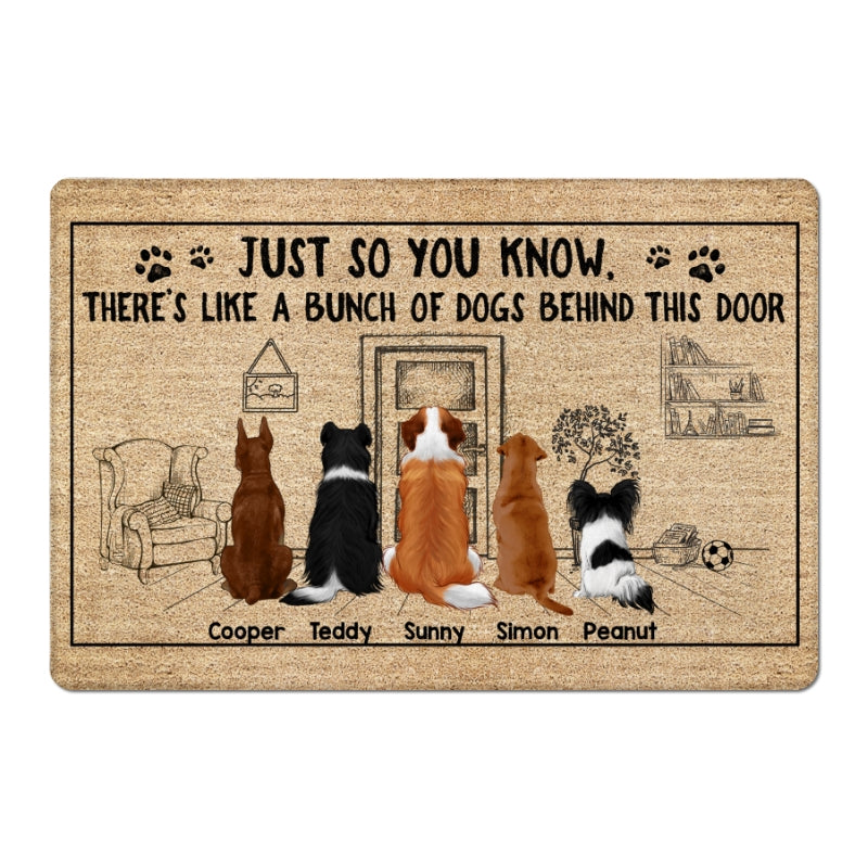 Bunch Of Dogs Behind This Door Funny Gift For Dog Lovers Personalized Doormat
