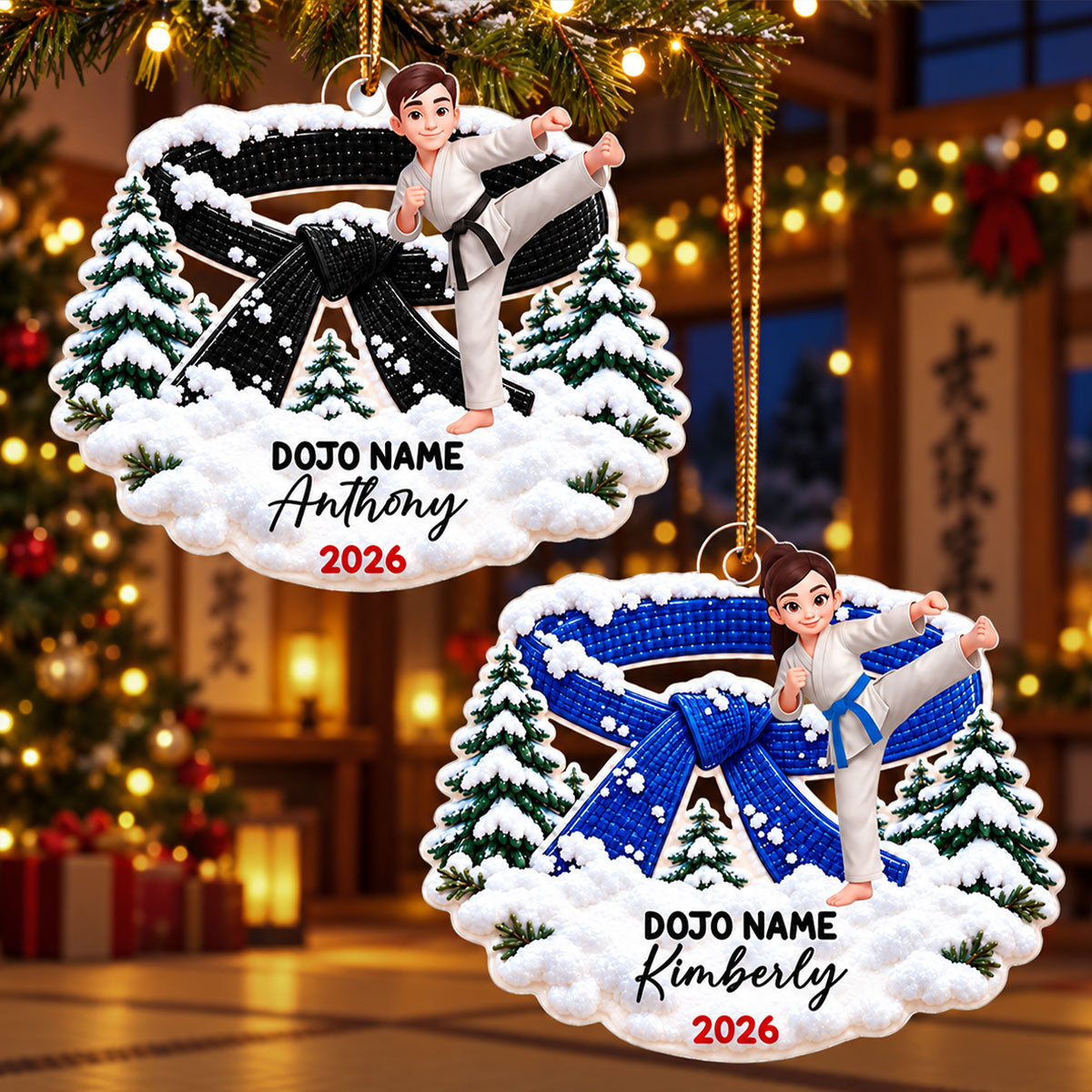 Karate Design For Boy Girl - Personalized Acrylic Ornament - Christmas Gift For Karateka Grandkids