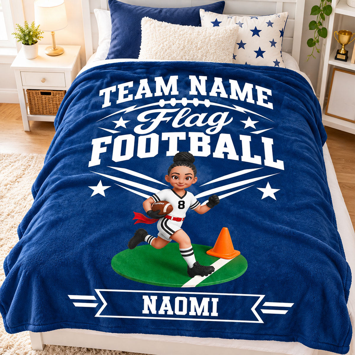 Flag Football Player Custom Name And Team Name - Personalized Fleece Blanket - Christmas Gift For Flag Football Players, Grandson, Son, Granddaughter, Daughter