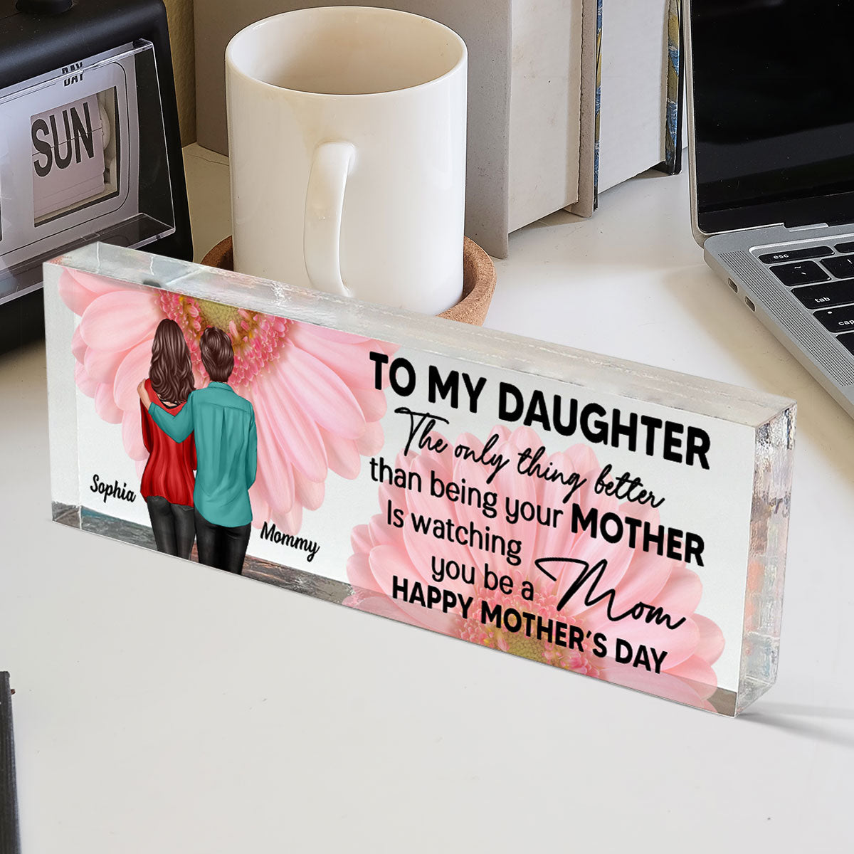 To My Daughter From Mom Personalized Acrylic Desk Block Plaque, Gift, Home Decor, Office Decor Gift For Daughter