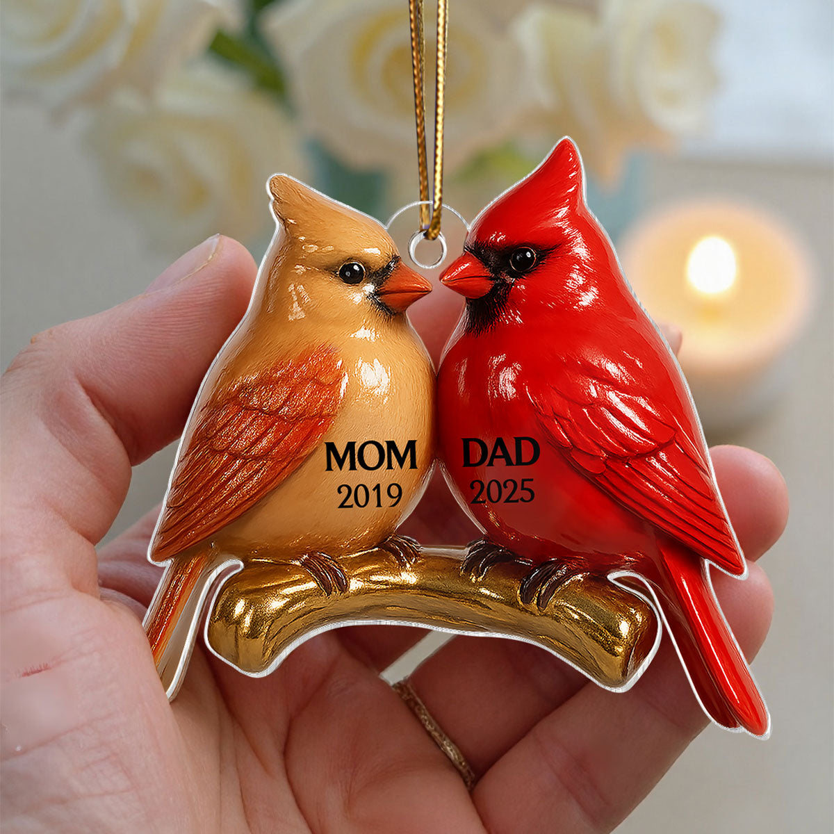 3D Effect Vintage Nostalgic Cardinals Memorial Dad Mom Christmas Personalized Flat Acrylic Ornament