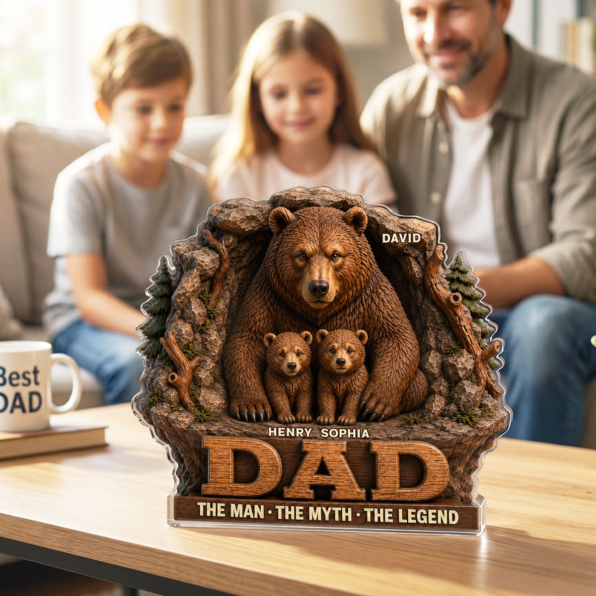 Papa Bear Dad The Man The Myth The Legend - Personalized Acrylic Block Plaque - Cool Father's Day Gift For Dad