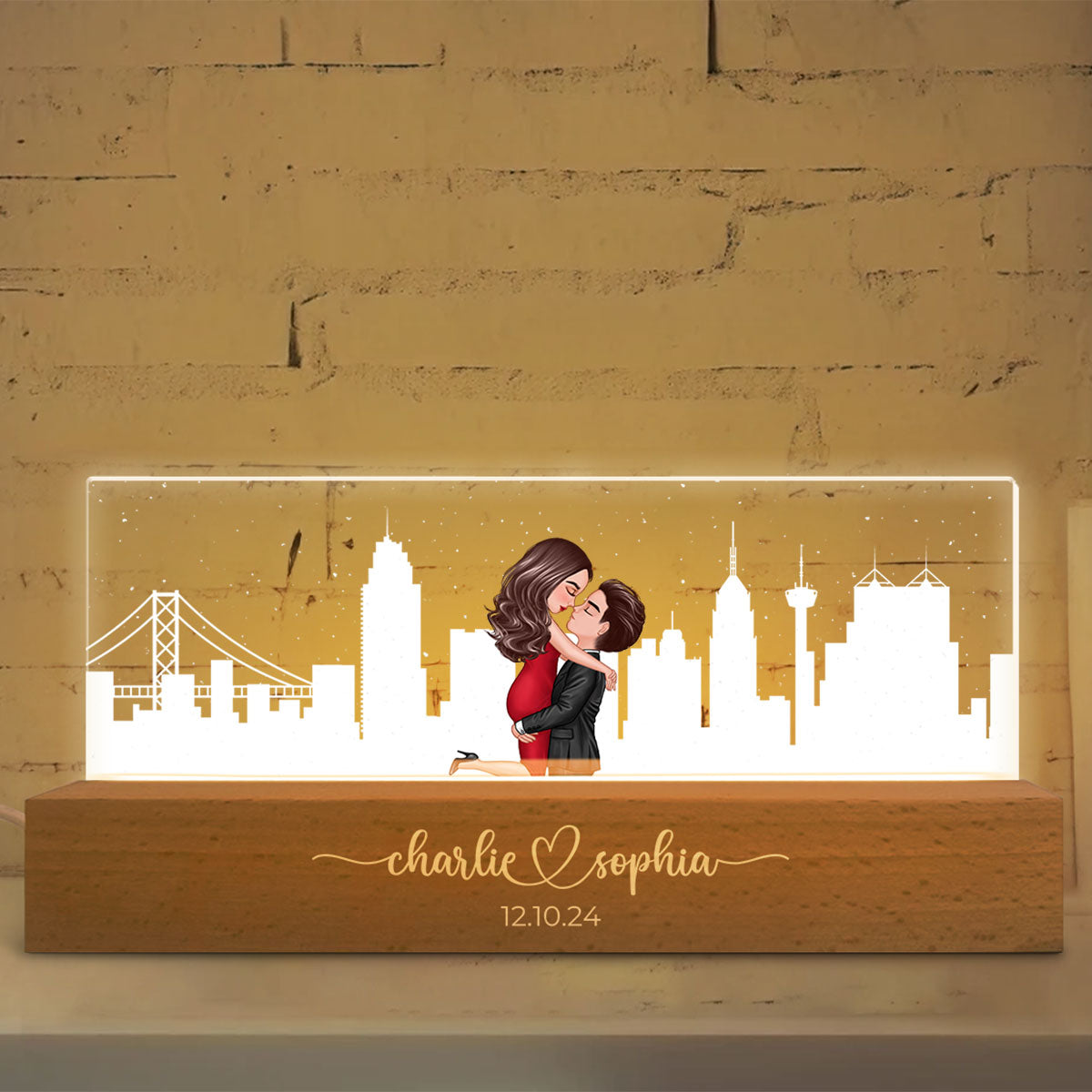 Personalized Skyline LED Night Light Anniversary Gift, Engagement Gift, Bridal Shower Gift for Couple, Best Friends