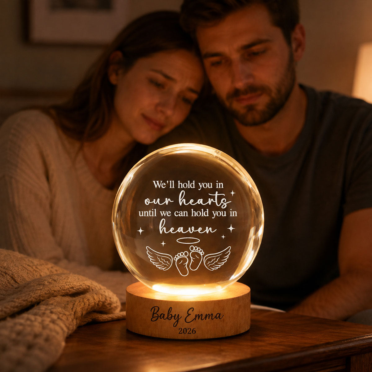 Baby Loss Memorial - Personalized Crystal Ball LED Night Light - Miscarriage Grieving Gift, Angel Baby Memorial Gifts
